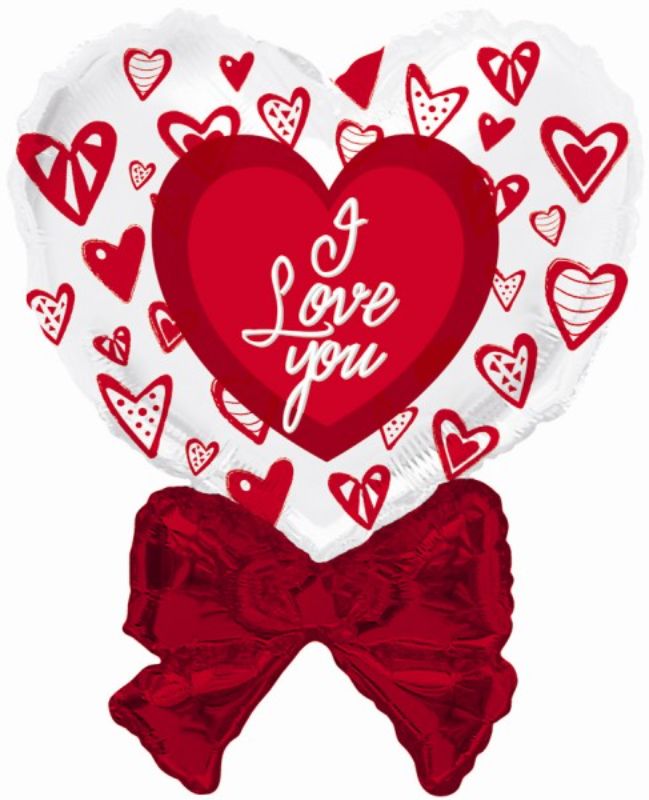 Vibrant 36-inch ILY Crazy Hearts balloon, uninflated, perfect for adding charm to celebrations and events.