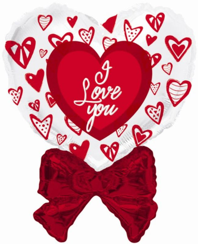 Vibrant 36-inch ILY Crazy Hearts balloon, uninflated, perfect for adding charm to celebrations and events.