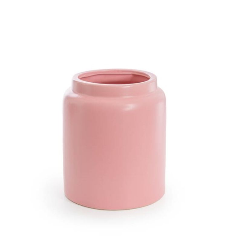 Elegant ceramic matte soft pink vase measuring 17cm diameter and 20cm height, perfect for modern home decor displays.