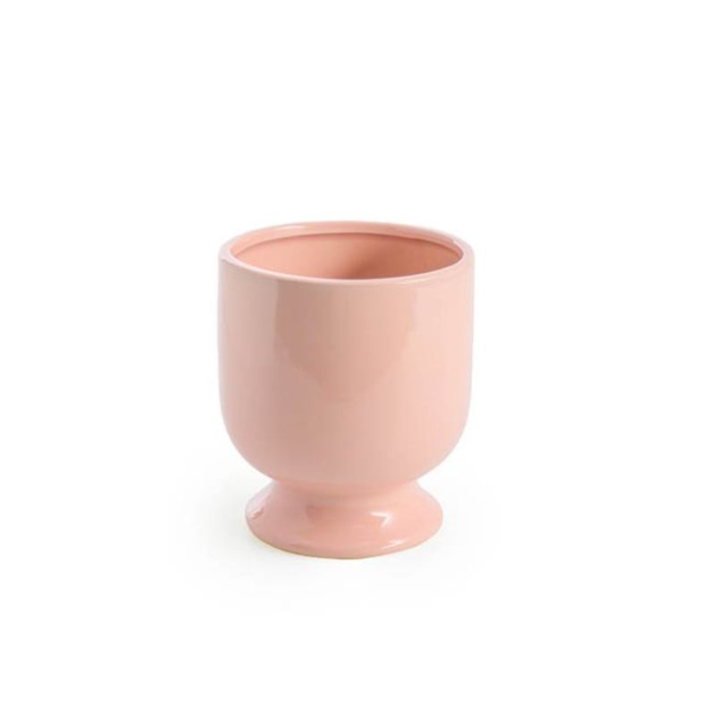 Ceramic Glossy Pastel Peach Planter, 13.5cm wide, 15cm tall, features a glossy finish, perfect for indoor plants and decor.