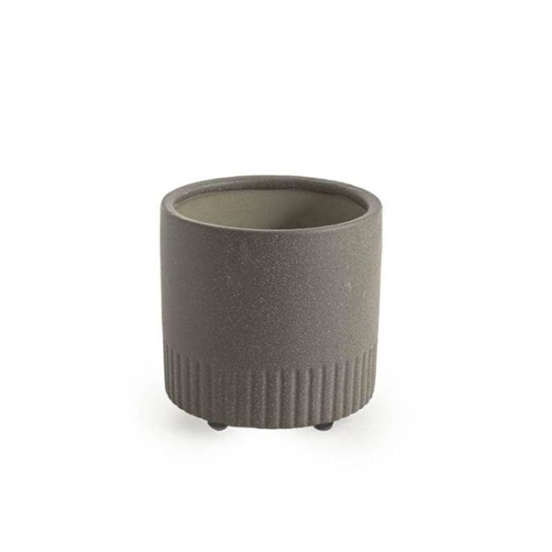 Elegant sandy charcoal ceramic pot, 15.3cm x 15.5cmH, perfect for indoor and outdoor plants like succulents and herbs.