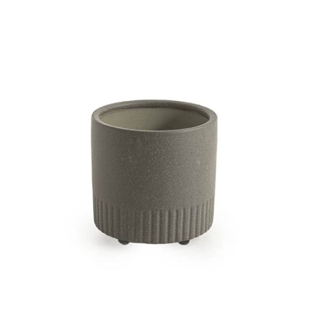 Elegant sandy charcoal ceramic pot, 15.3cm x 15.5cmH, perfect for indoor and outdoor plants like succulents and herbs.