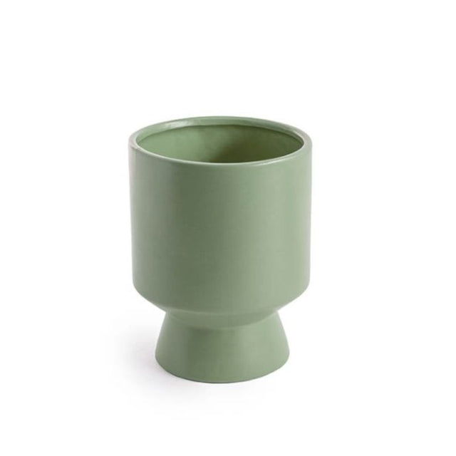 Matte sage ceramic pot planter, 15.5cm wide, 20cm tall, perfect for indoor/outdoor greenery and stylish decor.