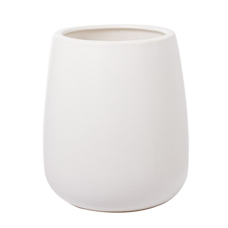 Matte white ceramic belly pot, 24x25cmH, ideal for stylishly displaying plants in any home or office decor.