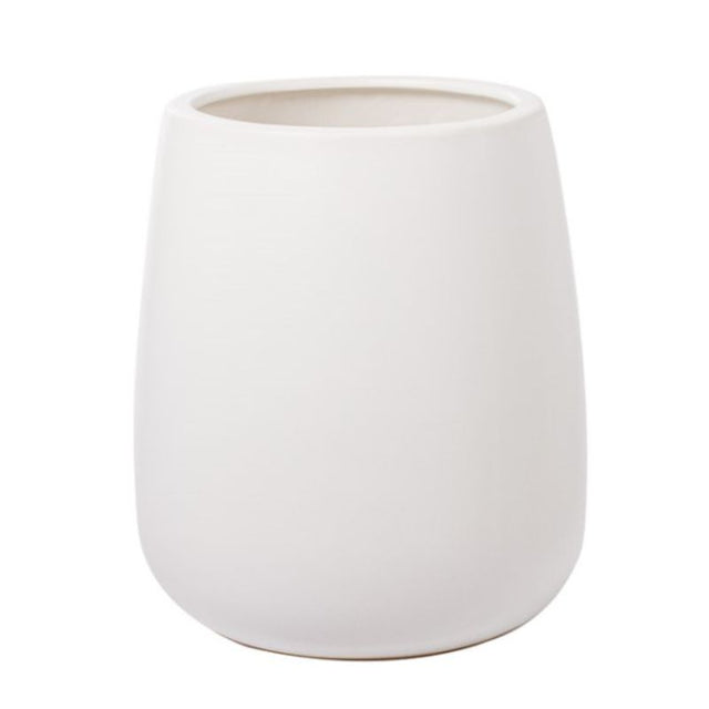 Matte white ceramic belly pot, 24x25cmH, ideal for stylishly displaying plants in any home or office decor.