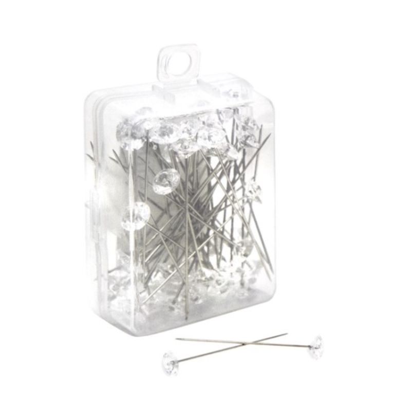 Clear Diamond Head Pins pack of 100, 6mm x 4cm, perfect for securing floral arrangements and decorations.