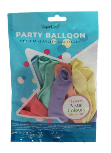 A colorful assortment of 12 pastel latex balloons, perfect for vibrant party decorations and celebrations.