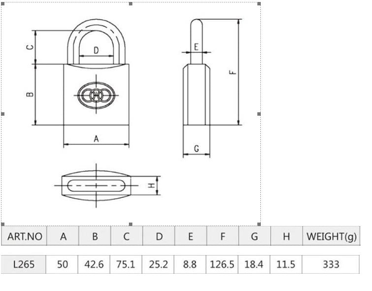 Brass 50mm long shank padlock with hardened steel shackle and 3 keys, perfect for secure locking of gates and storage units.