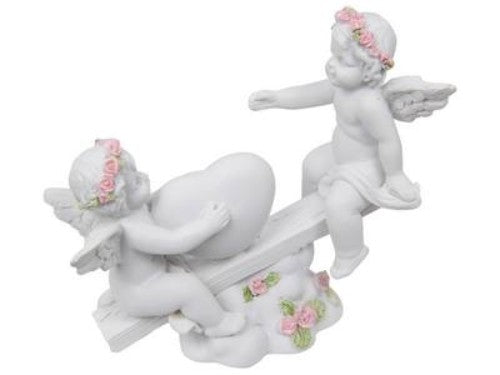 Whimsical 10cm ornament of cherubs on a seesaw, embodying childhood joy and perfect for home decor.