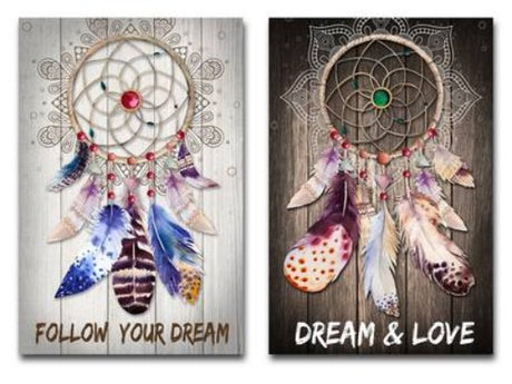 Set of 2 canvas prints featuring dream catchers, each measuring 59 x 70cm.