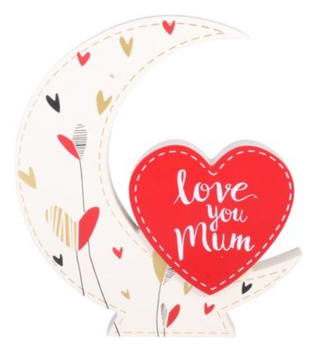 Love You Mum Moon Heart ornament featuring a moon and heart design, perfect for expressing maternal love and appreciation.