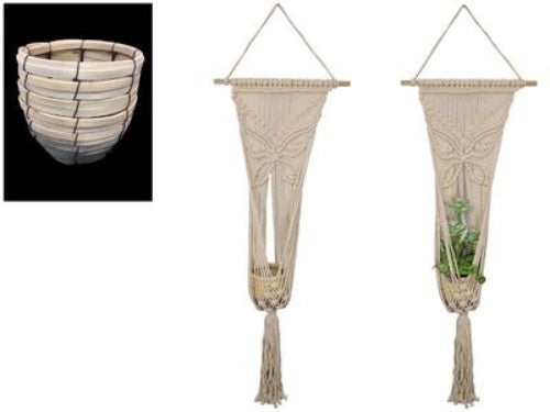 Macrame butterfly hanging pots set of 2, each 125cm long, perfect for stylish indoor or outdoor plant displays.