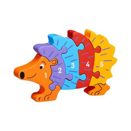 15cm wooden jigsaw featuring a colorful hedgehog design, perfect for toddlers to enhance cognitive skills and fine motor skills.