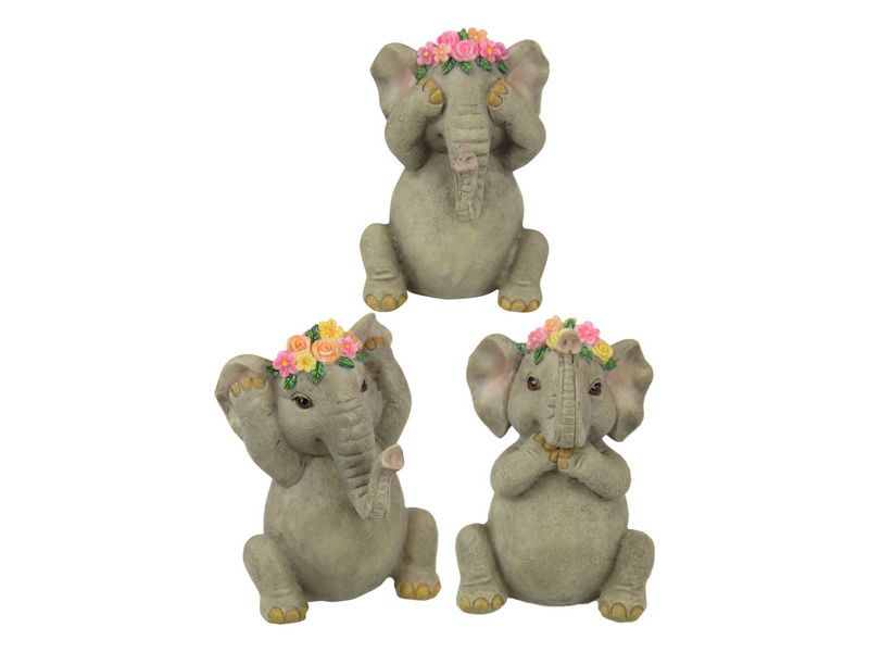 Ornament - Wise Floral Elephants 10cm (Set of 6 Asstd)