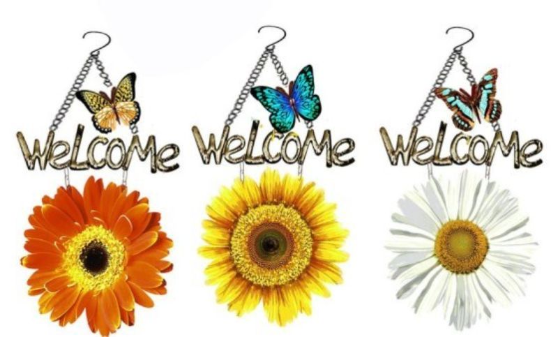 Colorful metal flower and butterfly wall art set of 6, perfect for adding charm to home decor and outdoor spaces.