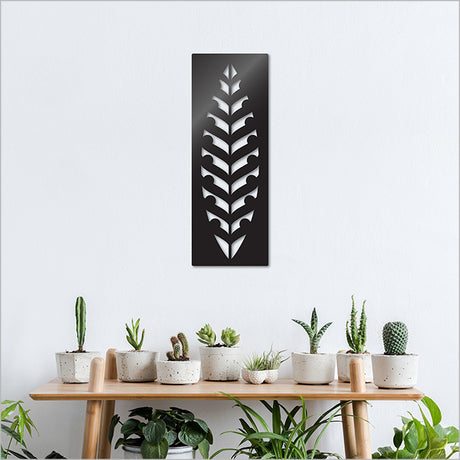 Large black rectangular art panel featuring a stunning leaf design, made from lightweight and rust-resistant ACM.
