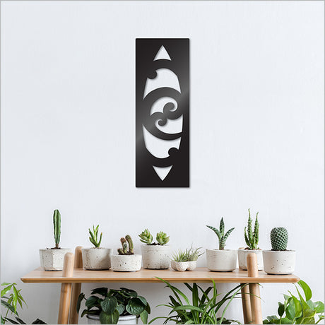 Large black ACM art panel featuring a leaf design, perfect for indoor or outdoor decor, lightweight and ready to hang.