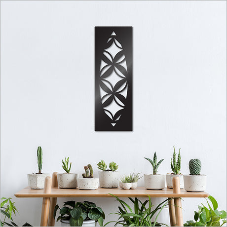 Large black art panel featuring Leaf Series Tapa design, made from durable ACM for versatile indoor/outdoor display.