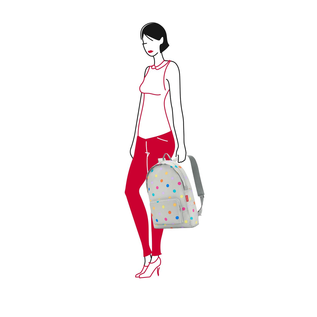 Stylish Reisenthel Mini Maxi Rucksack in Stonegrey Dots, compact design, water-repellent, 14L capacity, ideal for everyday use.
