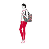 Colorful Reisenthel Shopper Bag in Happy Flowers, spacious, water-repellent, with zip closure and internal pocket for organization.