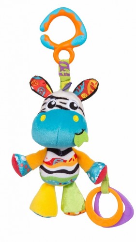Zoe Zebra Munchimal by Playgro: Adorable plush toy with texture-rich materials, squeaky sound, and engaging black and white stripes.