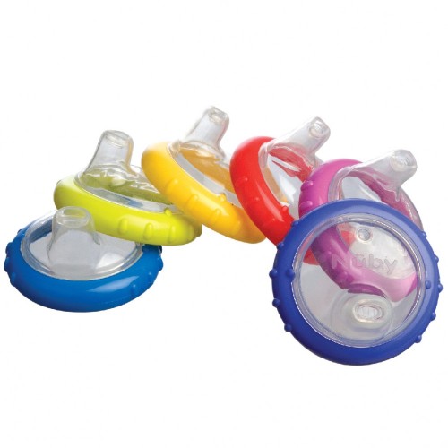 Nuby Replacement Spout in soft silicone, designed for easy cleaning, prevents spills, ideal for ages 6 months and up.