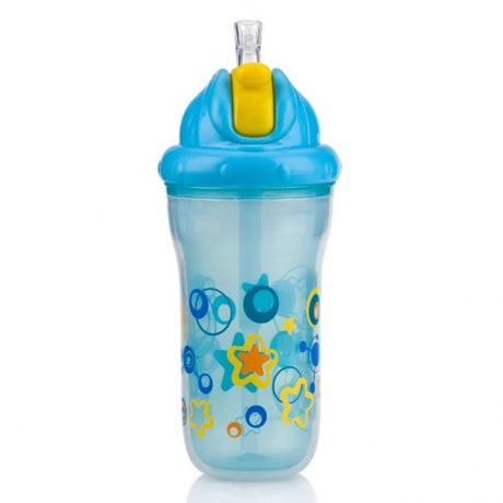 Nuby Insulated Flip It Cup for toddlers, 270ml, BPA-free, features soft sipper straw and prevents condensation.