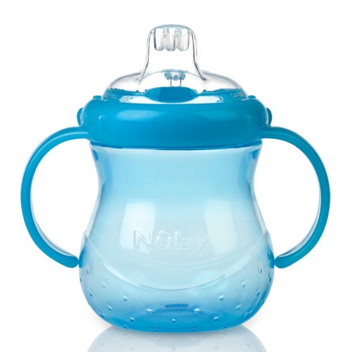 Nuby Twin Handled Cup for toddlers, featuring a soft spout, BPA-free materials, and a leak-resistant design for easy drinking.