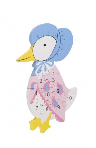 Wooden Jemima Puddle-Duck number puzzle for toddlers, featuring vibrant colors for early learning and skill development.