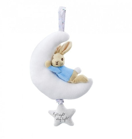 Soft Peter Rabbit plush toy attachable for cribs and strollers, perfect for comforting bedtime routines.