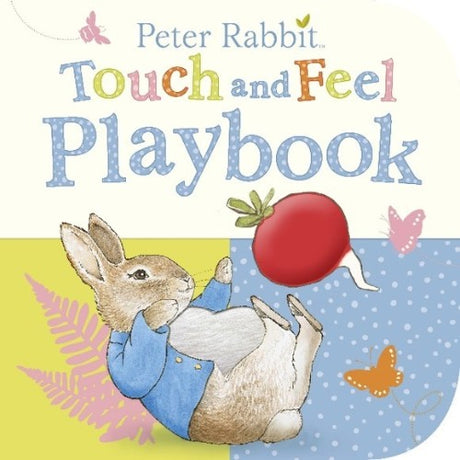 Interactive board book featuring touch-and-feel textures and vibrant illustrations of Peter Rabbit for sensory exploration.