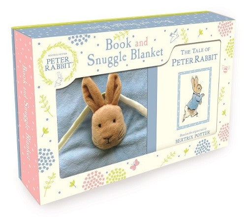 "Peter Rabbit book and cozy blanket set, perfect for storytime and snuggling, ideal for ages 0-5."