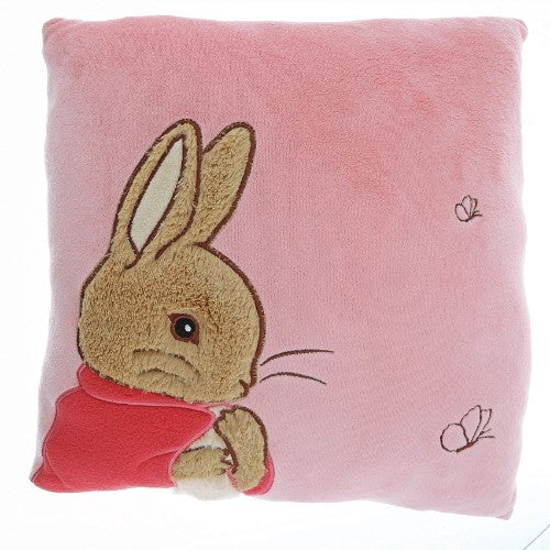 Whimsical Floppy Bunny Cushion featuring Beatrix Potter illustrations, perfect for comfort and imaginative play in nurseries.