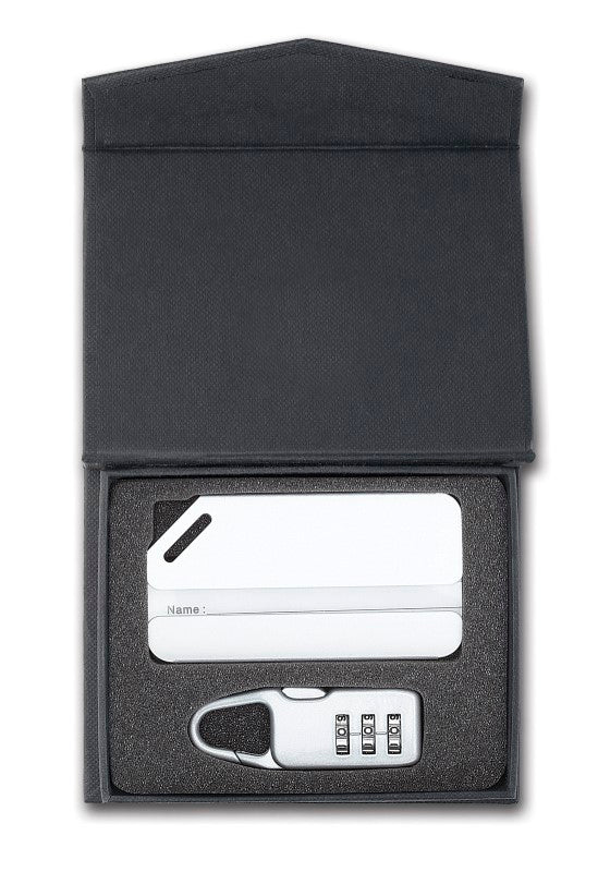 Stylish laptop bag with a combination lock and luggage tag, perfect for security and efficiency in travel and business.
