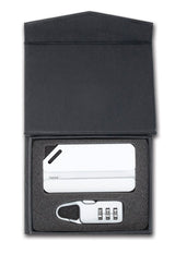 Stylish laptop bag with a combination lock and luggage tag, perfect for security and efficiency in travel and business.