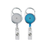 Clear badge holder with metal clip, featuring a retractable cord for easy access to ID cards and event passes.