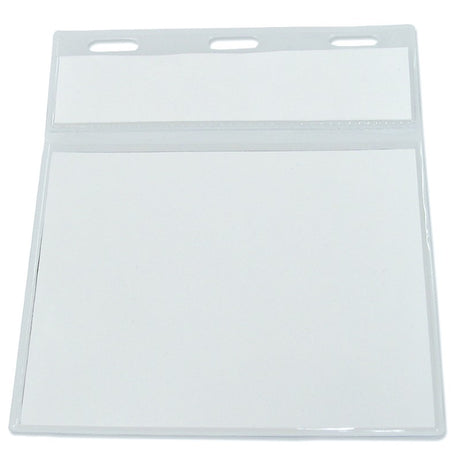 Transparent Double Pocket Badge Holder in durable PVC, fits standard ID and long cards, ideal for events and networking.