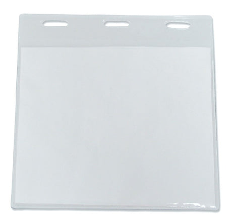 Premium single pocket badge holder in transparent PVC, designed for secure display of ID cards measuring 105mm x 85mm.