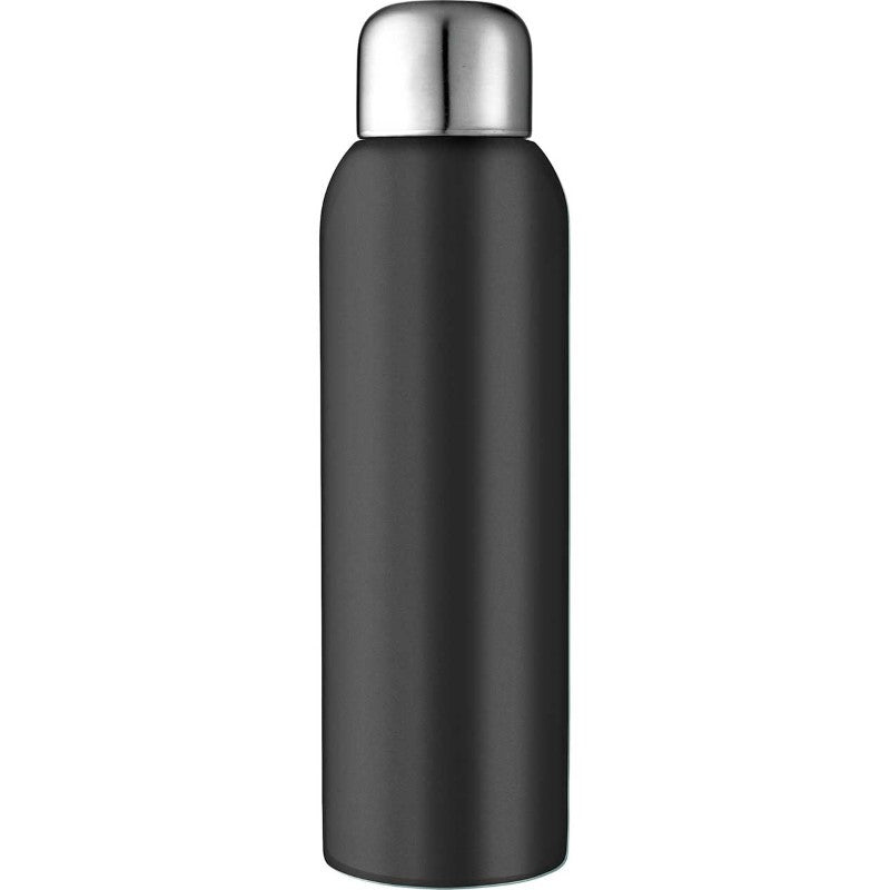 Black insulated stainless steel sports bottle, 28oz capacity, keeps drinks cold for 24 hours or hot for 12.