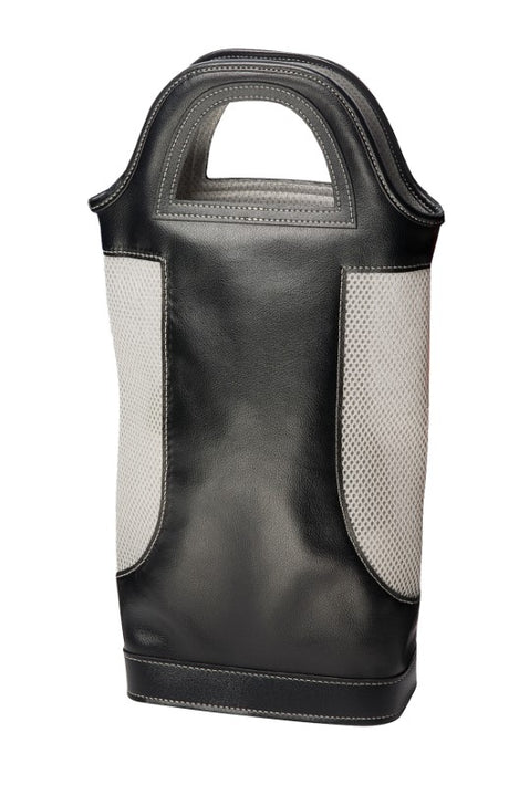 Stylish Two Bottle Wine Carrier in durable PVA mesh, features EVA divider, foldable design, and sturdy handles for easy transport.