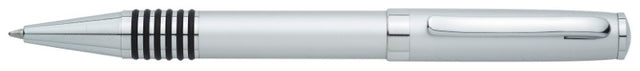 Sophisticated matte chrome metal ballpoint pen with twist action and silver accents, ideal for smooth writing.