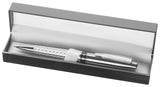 Elegant single pen box in gloss black plastic with white nylon lining and sash, perfect for stylish pen storage or gifting.