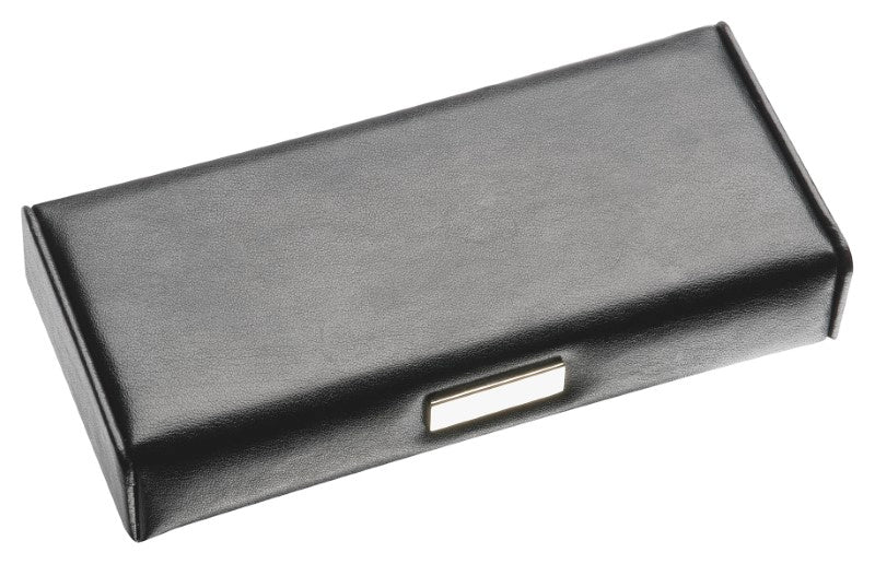 Elegant leather look pen box with silk lining and magnetic closure, perfect for organizing and gifting premium pens.