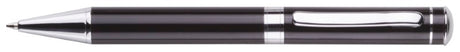 Elegant black twist action ballpoint pen with silver accents, perfect for stylish writing and professional use.