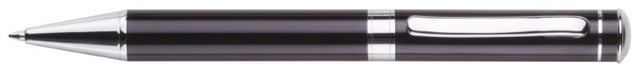Elegant black twist action ballpoint pen with silver accents, perfect for stylish writing and professional use.