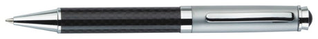 Metal Carbon Fibre Ballpoint Pen with matt silver finish, twist action, and sleek design for elegant writing experiences.