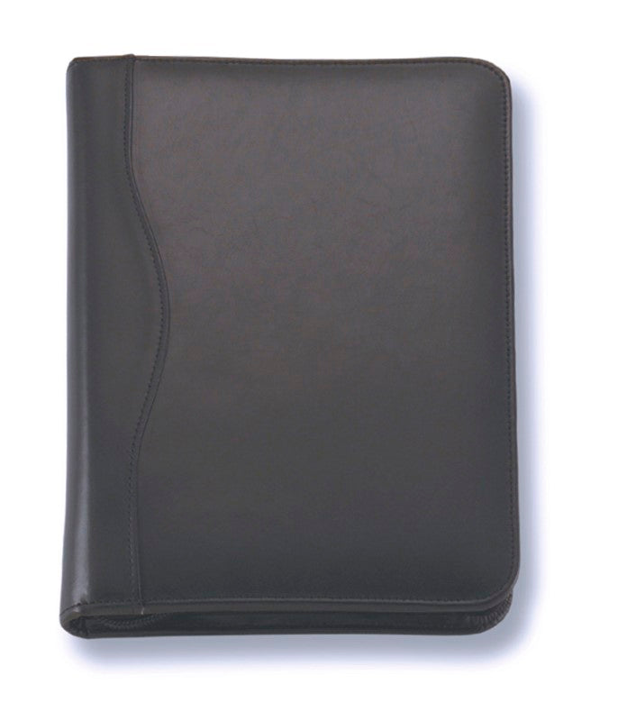 Stylish A5 leather compendium with document and business card pockets, perfect for organized note-taking on the go.