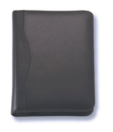 Stylish A5 leather compendium with document and business card pockets, perfect for organized note-taking on the go.