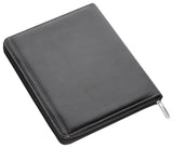Stylish iPad cover with imitation leather, zippered closure, and stand for hands-free viewing; perfect for travel.