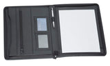 Elegant A4 zippered compendium in imitation leather with pockets, pen loop, and lined pad for organized note-taking.